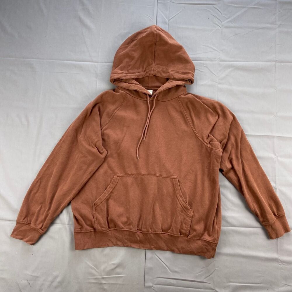 H&m Basics Medium Rust Brown Pullover Hoodie Fleece Kangaroo Pocket 60 Cotton 40